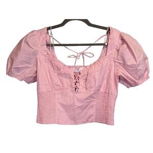 ASTR The Label Blouse Womens Size M Blush Smocked Puff‎ Sleeves
